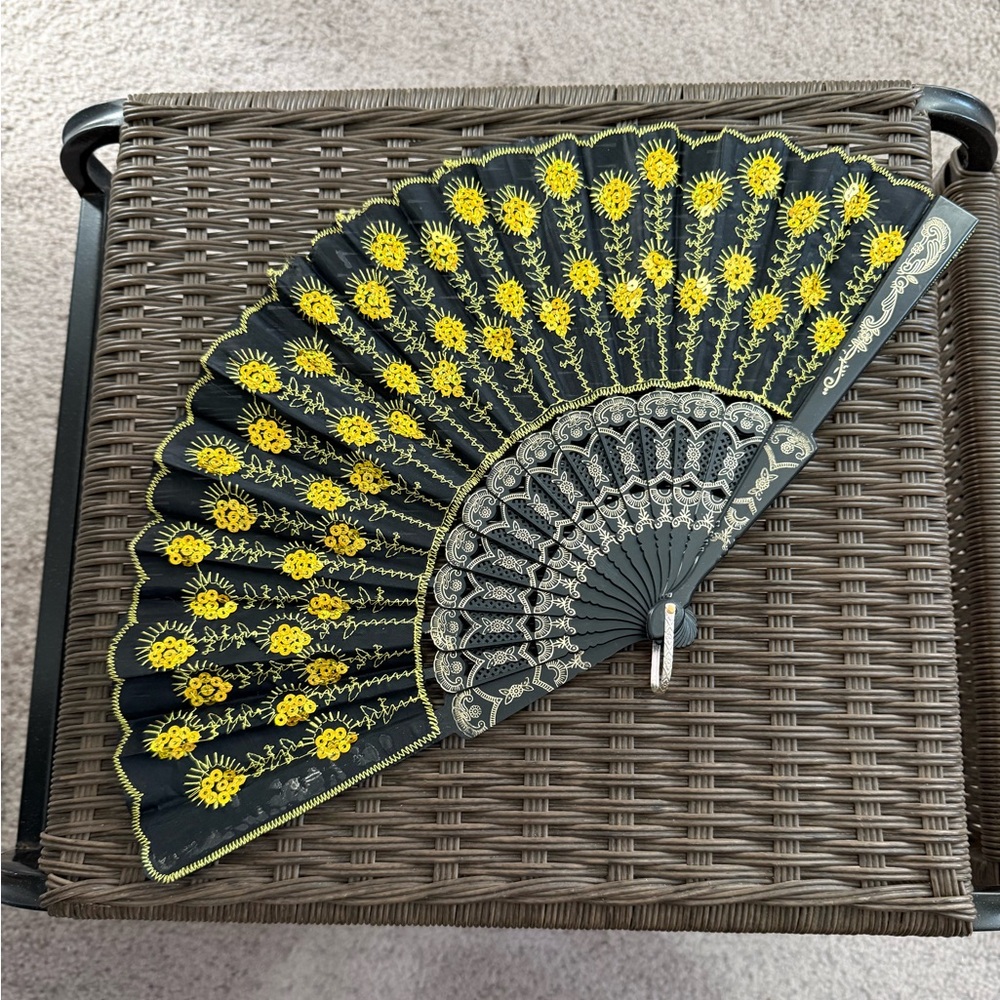 Elegant Black and Yellow Hand Fan